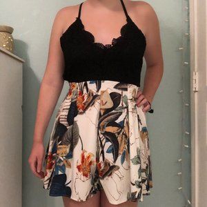 Lace with Floral Print Romper